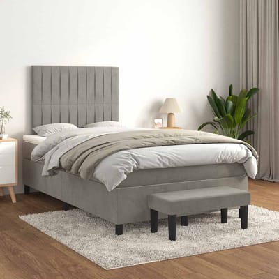 vidaXL - Boxspring - met - matras - fluweel - lichtgrijs - 120x190 - cm