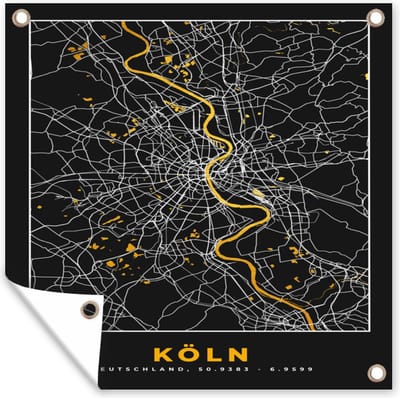 Tuin poster Keulen - Goud - Plattegrond - Stadskaart - Kaart - Duitsland - 200x200 cm - Tuindoek
