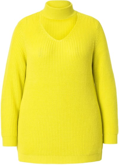 MIAMODA - Dames - Pullover regular fit V-hals met choker - Limoen - Maat 46+