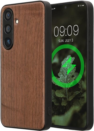 kwmobile Echt Houten Beschermhoes voor Samsung Galaxy S25 – Hout & TPU Cover – donkerbruin hout