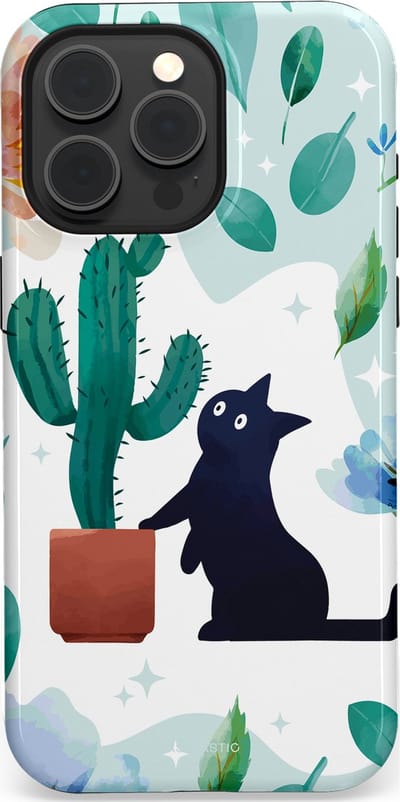Casetastic hoesje geschikt voor Apple iPhone 15 Pro Max - MagSafe - Dubbellaagse bescherming - Cactuskat - Fashion Case - Lichtgrijs Turquoise Wit Mintgroen