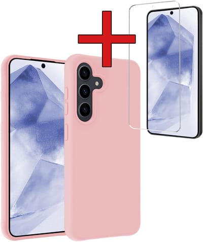 Hoesje - Met Screenprotector - Geschikt voor Samsung Galaxy A56 - Sterk & Shockproof - Telefoon Hoes - Back Cover - Siliconen Case - Telefoonhoes - Lichtroze