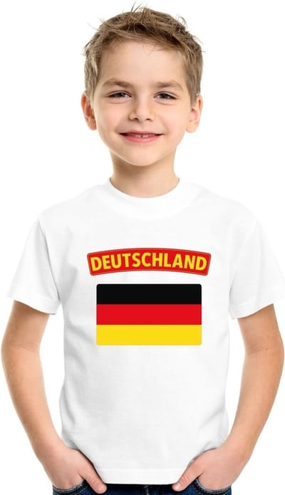 Supporters kleding - t-shirt van vlag Duitsland - wit - voor kinderen - korte mouwen - sport 110/116