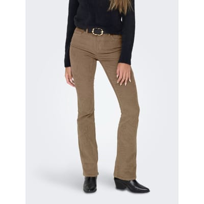 Only bruine dames broek   Flared fit   5-Pocket zakken   Rib patroon   Knoop- en ritssluiting   Regular waist Bruin 34/34