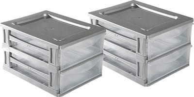 Hega Hogar Ladeblokje/bureau organizer 2x lade - grijs/transparant - L26 x B35 x H20 cm - kunststof