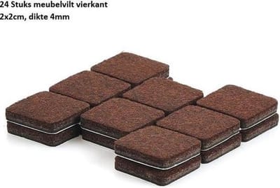 FSW-Products - 24 Stuks - Zelfklevende meubelonderzetters - Meubelvilt - Anti-krasvilt - Plakvilt - Viltjes - Stof - Bruin - Vierkant / 2cm