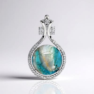 Cavill - Zilveren Hanger - 925 Sterling Zilver Gerhodineerd - Turquoise Mozaïek 5,37 ct & Witte Topaas 0,48 ct - Druppelvormig & Handgemaakt Sieraad