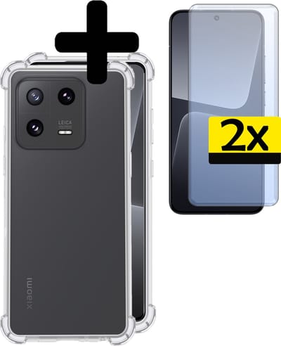 Hoesje - Met Screenprotector - 2 Stuks - Geschikt voor Xiaomi 13 - Sterk & Shockproof - Siliconen Case - Back Cover - Telefoon Hoes - Shock Proof - Telefoonhoesjes - Transparant