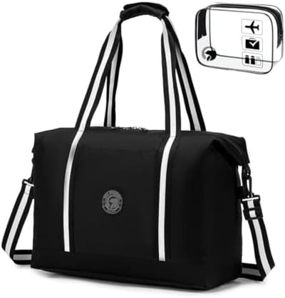 PromoHome Opvouwbare Reistas Handbagage 32L - Waterdichte Weekender Sporttas voor Vliegtuig met Toilettas - Geschikt voor Easyjet, Ryanair, TUI - 45x36x20 cm - Zwart