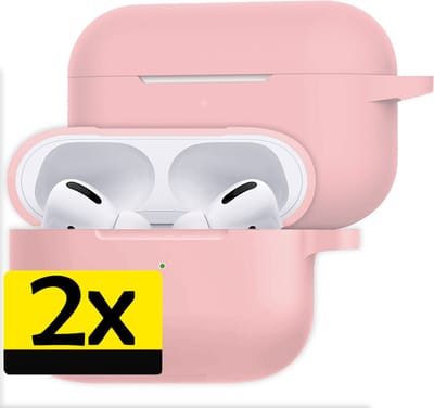 Hoesje - 2 Stuks Geschikt voor Apple Airpods Pro - Siliconen Hoes met Clip - Silicone Case Cover - Lichtroze