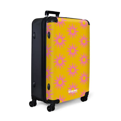 NoBoringSuitcases.com® - Koffer groot - Reiskoffer lichtgewicht - Geel met roze zonnen - Rolkoffer met 4 wielen - Grote trolley XL - 98 liter bagage