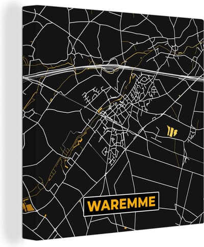 Canvas Schilderij Plattegrond - Waremme - Goud - Kaart - Stadskaart - 20x20 cm - Wanddecoratie