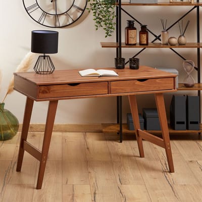 Bureau MILO met 2 lades van massief hout - kastanjebruin