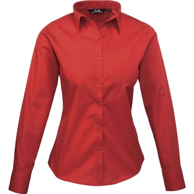 Premier Dames/Dames Popeline Blouse met Lange Mouwen (Rood)