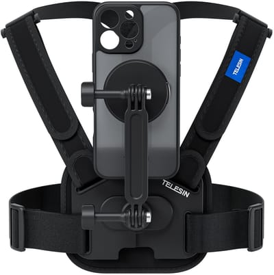 Telesin Chest Mount Borstharnas - Voor Smartphone en Action Camera - 360 Graden Draaibaar voor Verticale & Horizontale Opnames - Nylon - Zwart