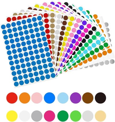 Ronde Stippenstickers - Plakpunten Etiketten - Kleurcodering Organiseren - Beschrijfbaar Waterafstotend - 15 mm 1536 stuks - 16 Kleuren