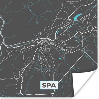 Poster Plattegrond – Spa – Blauw – Stadskaart - Kaart - België - 100x100 cm XXL