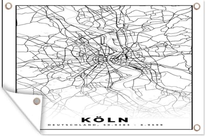 Muurdecoratie Plattegrond - Köln - Kaart - Stadskaart - 180x120 cm - Tuinposter - Tuindoek