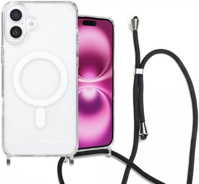 Hoesje met Koord Geschikt voor Apple iPhone 16 Plus - Compatibel met MagSafe - Schokbestendig Flexibel TPU - Back Cover met Ketting - Transparant