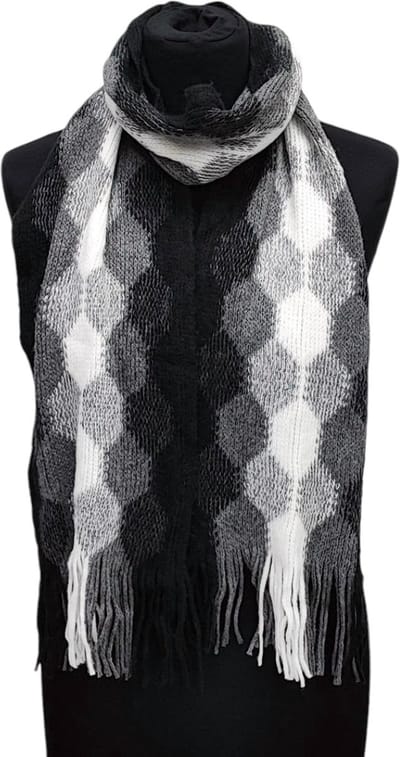 Lange Gebreide Sjaal - Unisex - Zwart/Grijs - 180 x 25 cm (144)