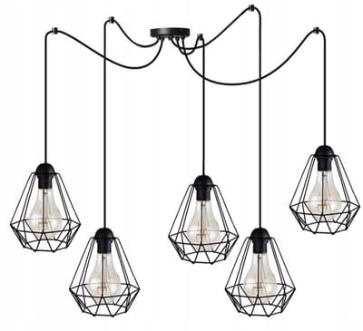 Hanglamp Zwart E27 5x60W 210cm - Industriële Stijl