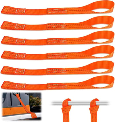 Set van 6 lashing eyelets met 1000kg lashing straps, 38mm breed en 43cm lang voor fietsen, motoren en aanhangers