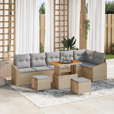 vidaXL - Tuinbank - Set - 9 - st - 7-Aantal - zitplaatsen - Beige - Poly - rattan