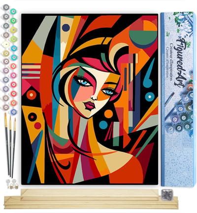 Figured'Art Schilderen op Nummer Volwassenen canvas Picasso Stijl Abstracte Vrouw - Handwerk acrylverf Kit DIY Compleet - 40x50cm met DIY houten lijst