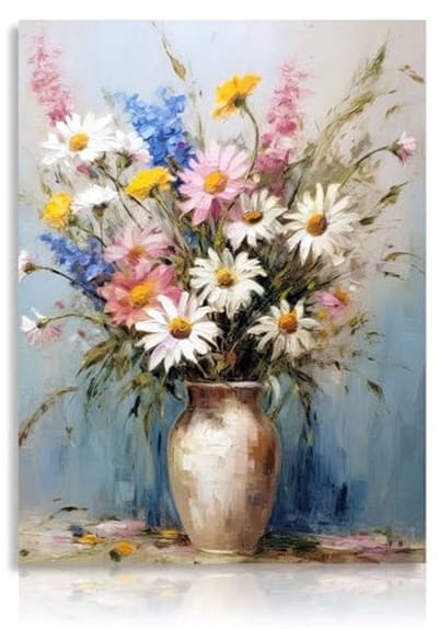 Vintage boerderij muurdecor poster met kleurrijke Daisy bloem voor slaapkamer en woonkamer 12x16 inch