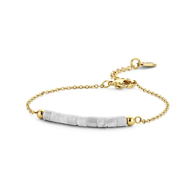 CO88 Collection Serenity 8CB-90379 Stalen Armband met Beads - Howliet 3,8 cm - Lengte 16,5 + 3 cm - Goudkleurig / Wit / Grijs