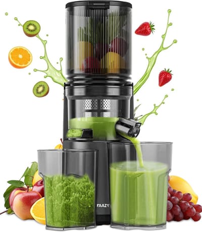 Slowjuicer met 130 mm Brede Vulopening - Voor Hele Groenten en Fruit - Inclusief 2 Bekers - Makkelijk te Reinigen - Elektrische Koude Pers Juicer - Zwart