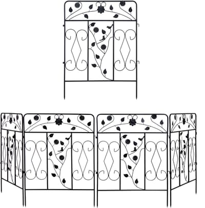 unho Decoratieve Zwarte Tuinafscheiding - 5 Panelen Metalen Draad Afscheiding - Patio Landschap Bloemen Grens Tuin Afscheiding voor Honden Dieren Barrière voor Buiten