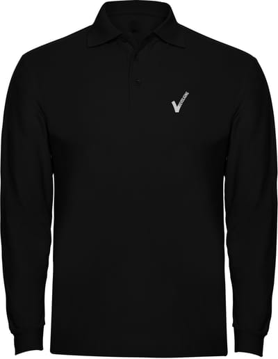 Zwarte heren unisex Pique Polo Lange mouwen met Beveiliging / Security met als borstlogo het bekende V-tje en als ruglogo SECURITY - voor PROFESSIONALS, merk ROLY Maat XXL
