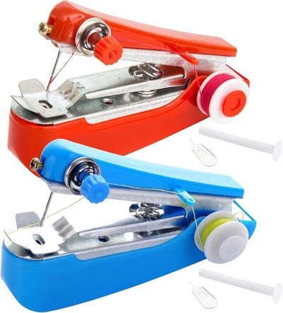 Mini Naaimachine Set - Hand Naaimachine - Kleding Reparatie - Compact Draagbaar - 2 Stuks - Blauw Rood