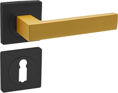 Domino® Deurkrukgarnituur QUBIK-QR - Zwart/Goud Mat - BB- gladde sleutel met Vierkant Rozette - Deurbeslag van aluminium - Deurklink voor kamerdeur, kantoordeur, kelderdeur en binnendeur