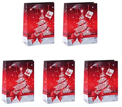 Middelgrote papieren cadeautasjes 23 x 17 cm | 5-delige set | Rood | Kerstmis | Cadeauverpakking