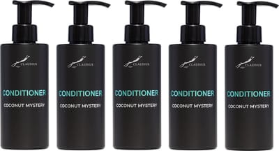 Hairconditioner Coconut Mystery 300 ml - met pomp - zwarte fles - set van 5 stuks - Voordeelverpakking