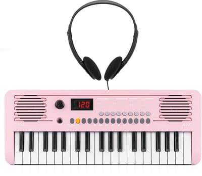 Áengus Keyboard Piano Keyboard Kind met 37 toetsen - Aanslaggevoelige Toetsen - USB-C MIDI - Roze - inclusief Stereo Koptelefoon