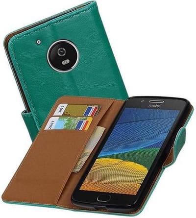 Zakelijke Book Case Telefoonhoesje Geschikt voor de Motorola Moto G5 - Portemonnee Hoesje - Pasjeshouder Wallet Case - Groen