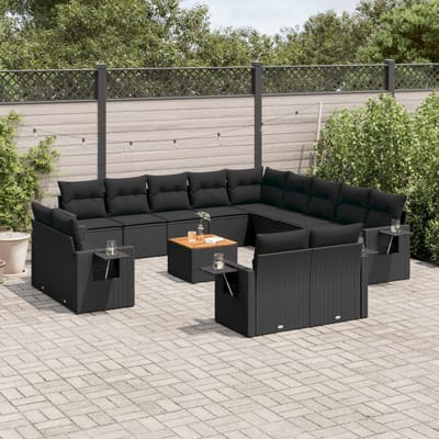 vidaXL - 14-delige - Loungeset - met - kussens - poly - rattan - zwart