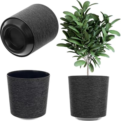 KADAX Decoratieve bloempot, ronde plantenpot, kunststof bloempot, plantenpot voor teelt van planten, kruidenpot voor binnen en buiten (zwart, 19 cm)