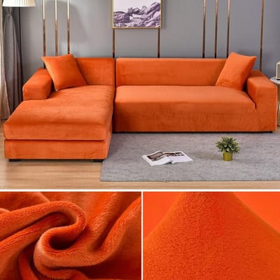 Housse de canapé en velours élastique épaisse en forme de L housse de canapé d'angle pour salon 1/2/3/4 places housse extensible pour canapé canapé fauteuil 1 Seater 90-140cm orange