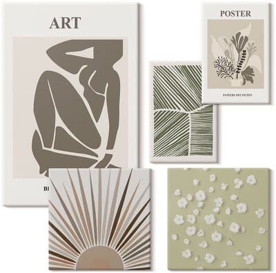 Wallfluent Set van canvas schilderijen - Stijlvolle graphics met plantenmotieven en abstractie Canvas Schilderijen Set - Set van 5 Canvas Schilderijen - Groente Set van Canvas Prints - Deel Canvas Kunst Set - Boheemse Canvas Kunst Set