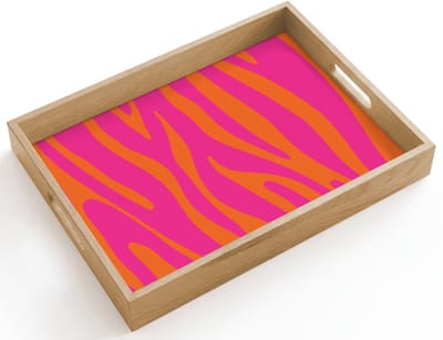 Dienblad hout 40x30 cm - Schootdienblad - Zebraprint - Roze - Oranje - Dierenprint - Borrelplank rechthoek - Plateau dienbladen