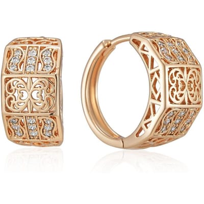Kienl Boucle d'oreille ethnique couleur Or Rose pour Mariée pour Femmes Accessoires en Zirconium Naturel Métal Brillant Tendance Bijoux Vintage Quotidien beige