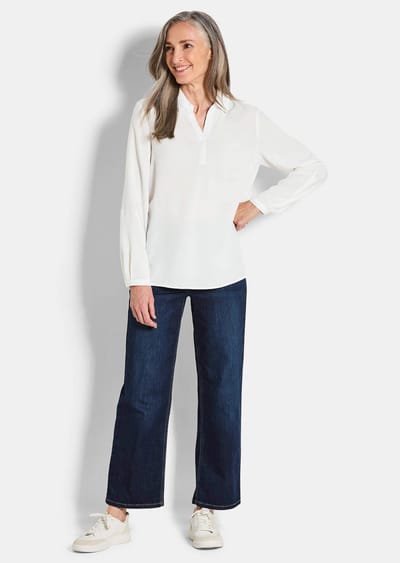 Blouse zonder sluiting van pure viscose - wit - Gr. 44 van Goldner Fashion