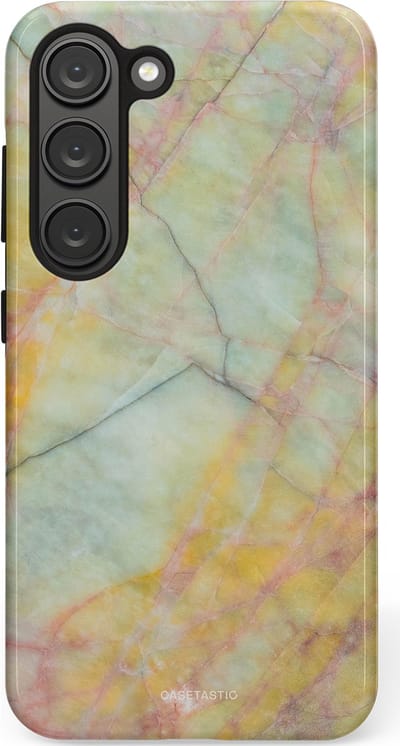 Casetastic hoesje geschikt voor Samsung Galaxy S23 - Dubbellaagse bescherming - Zomer Marmer - Fashion Case - Mintgroen Geel