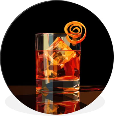WallCircle - Wandcirkel - Muurcirkel - Glas - Ijsblokjes - Drinken - Bruin - Aluminium - Dibond - 30x30 cm - Binnen en Buiten