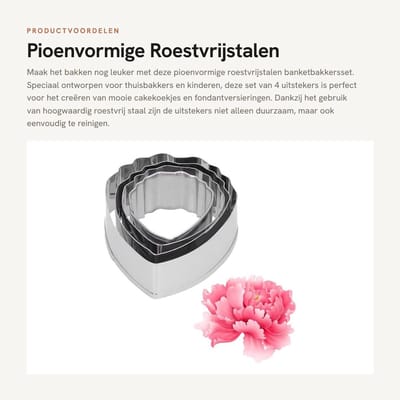Dailygoods- Banketbakkersset 4 stuks - Roestvrij staal - Pioenvormige Bakvorm - Taart/Koekjes - Eenvoudige Reiniging - Perfecte Maat 10 cm