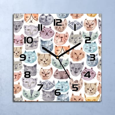 Coloray Wandklok - Kattengezichten Glazen Wandklok - 30x30 cm - Groente Wandklok - Wandklok Vierkant - Wandklok Industrieel - Wandklok Keuken - Stille Wandklok